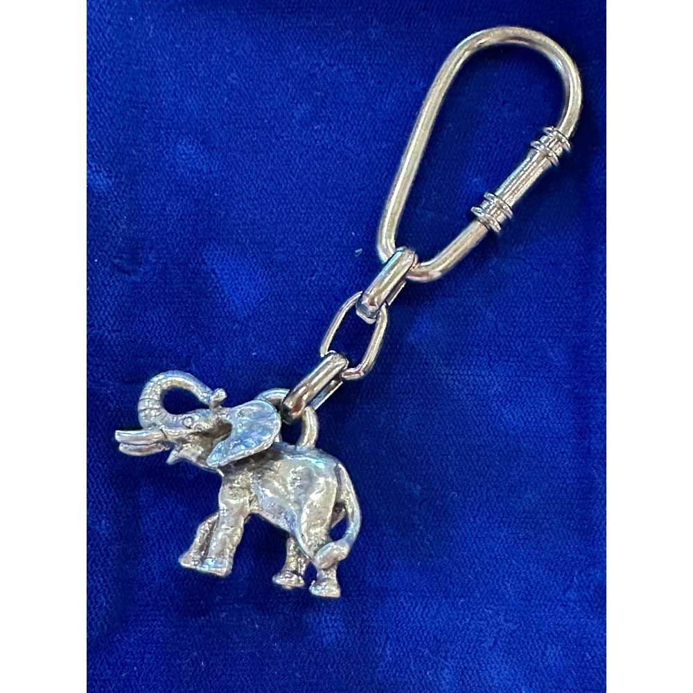Sterling Silver 925 Elephant Keychain Lucky Male Elephant with Tusks Charm